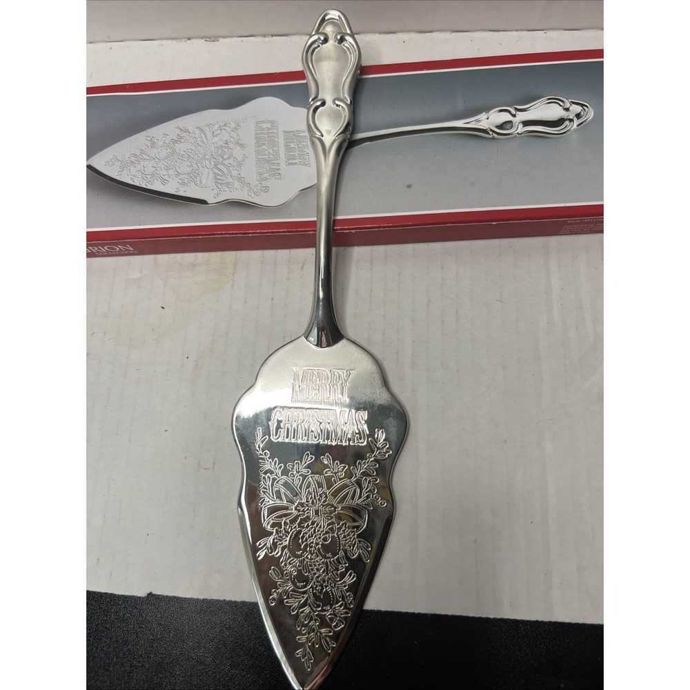 Silverplate Merry Christmas Pie Cake Server 11.5" Vintage 1990s Holiday In Box